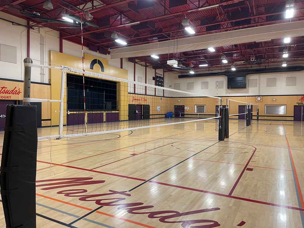 Close-up of volleyball nets.